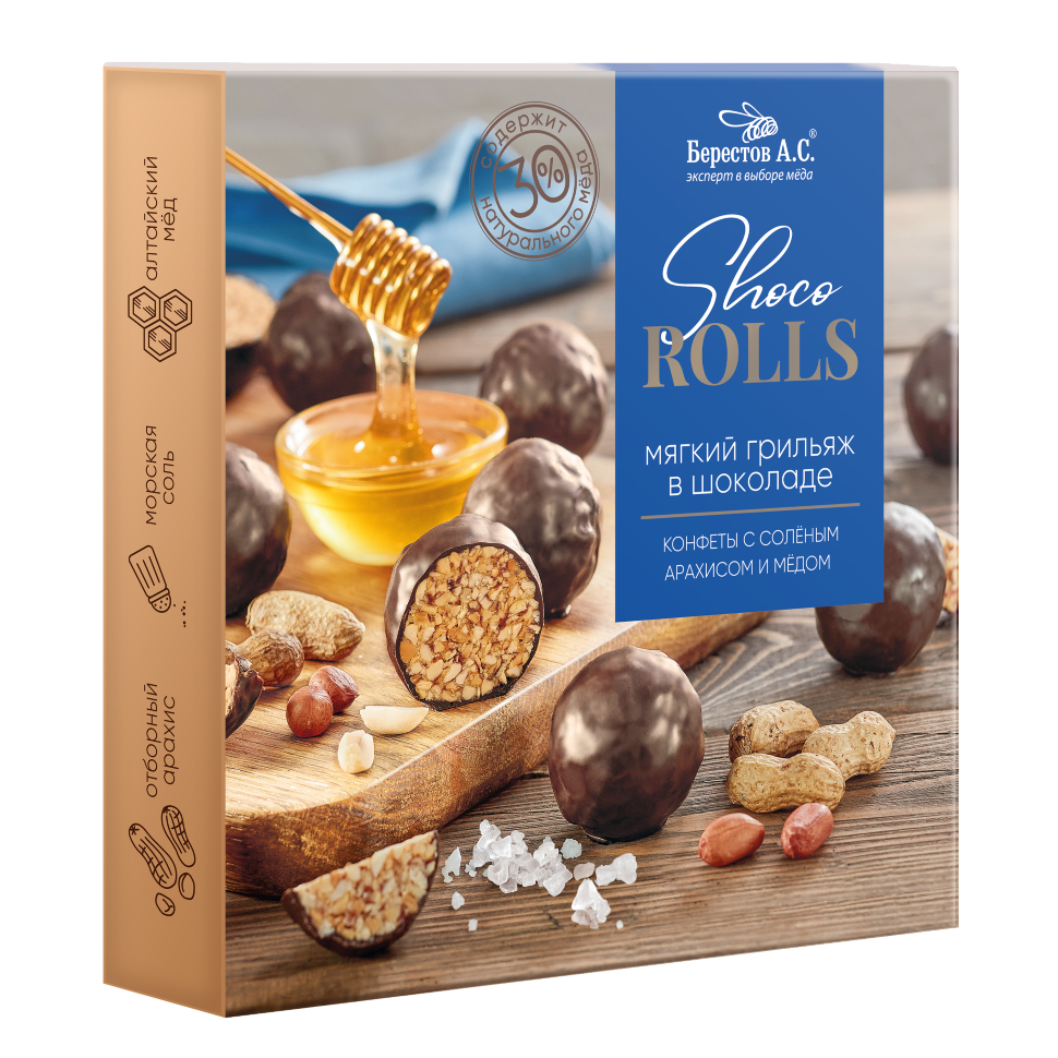  Берестов Shoco Rolls конфеты с арахисом, солью и медом, 135г   в Лыткарине