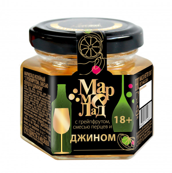 №2 Мармелад в банке "С грейпфрутом, смесью перцев и джином" 130г (18+)  в Лыткарине